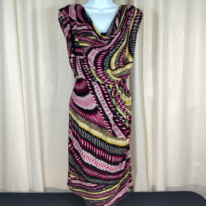 Alfani Dress Cowl Neck Geometric Print Multi Color